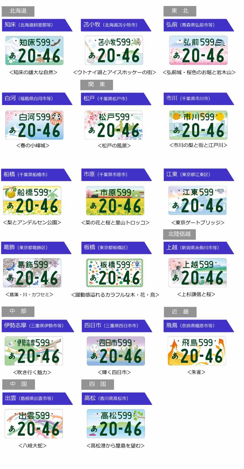 国交省 新たな地域名表示による17地域の地方版図柄入りナンバープレートの交付を年5月頃より開始