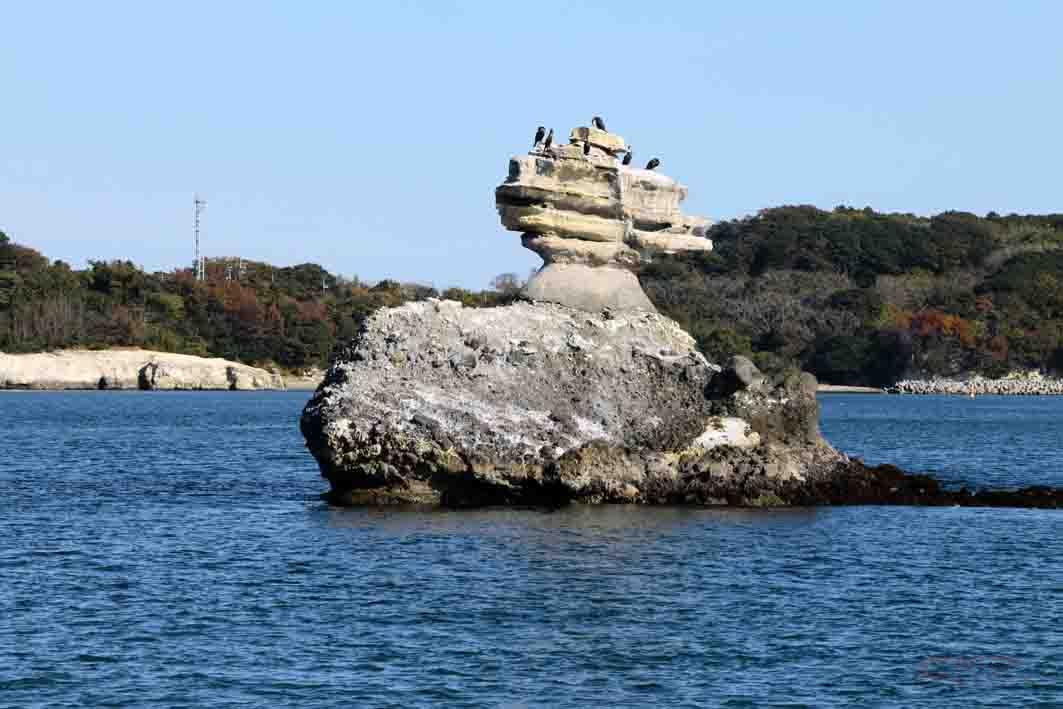 遊覧船はこの仁王島の形をモチーフにしている